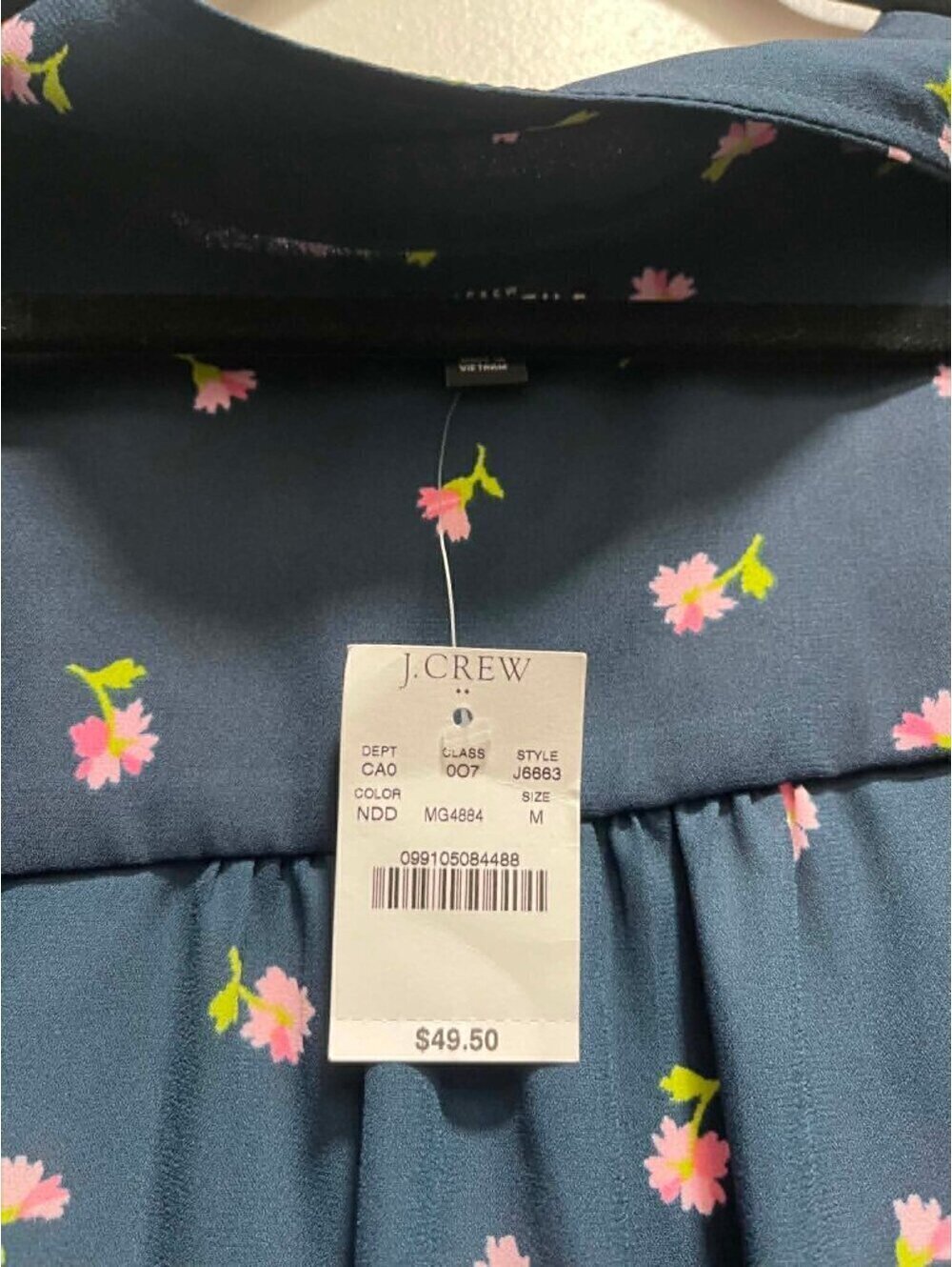 New With Tags | J.Crew | Sz M | Mercantile Navy Floral Tie Waist Blouse - Picture 11 of 11